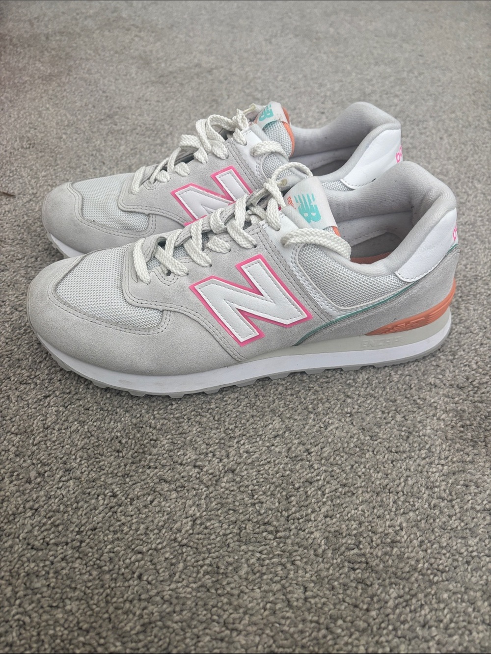 New Balance Women's Sneakers - Light Gray with Pink & Coral Accents